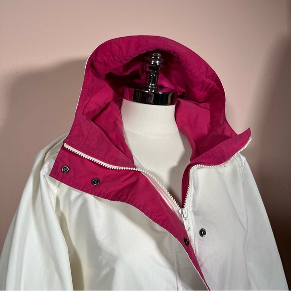Vintage 80 90 Woolrich Oversized White Magenta Parka jacket with Hood Retro - Picture 3 of 16